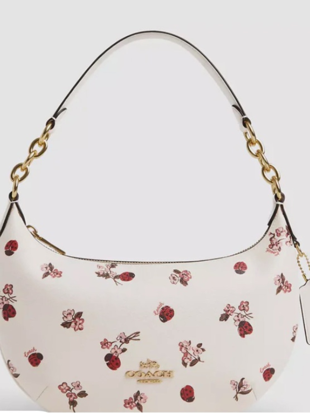 Coach White Floral & Ladybug Hobo with Gold Hardware
